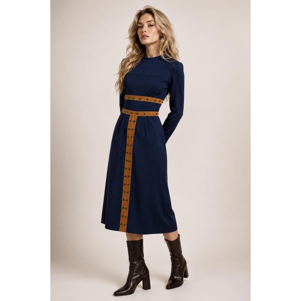 Vintage 70s Junior Accent studded Mod Midi Dress Size 10